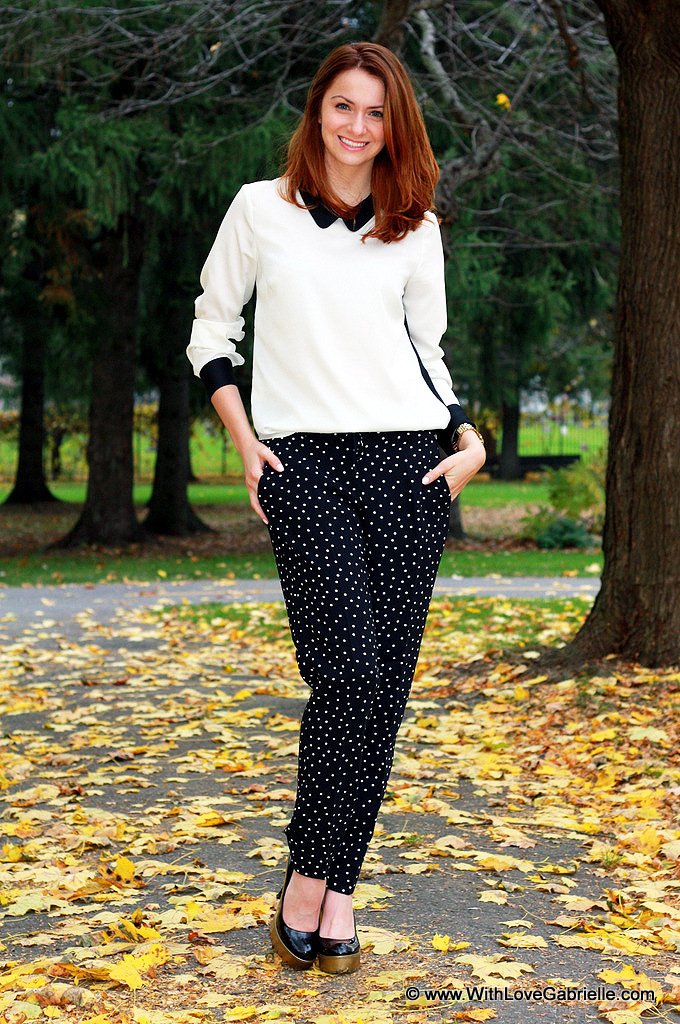 Marta Tryshak wearing Ann Taylor polka dots, Photo shoot on Mont Royal Montreal